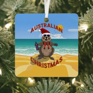 Australian Christmas Quokka on the Beach Metal Ornament