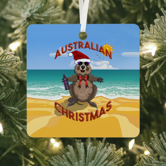 Australian Christmas Quokka on the Beach Metal Ornament (Insitu)