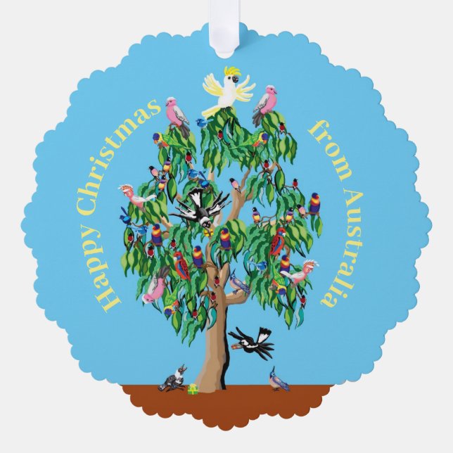 Australian christmas tree with birds ornament card (Front)
