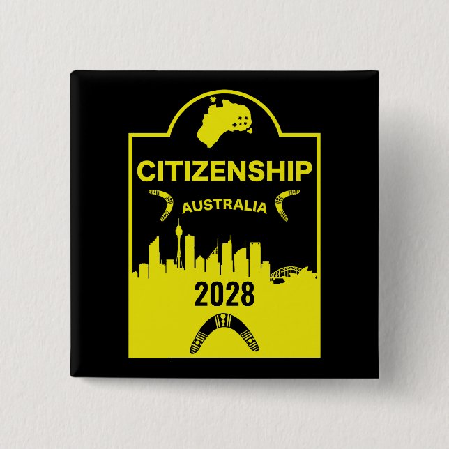 Australian Citizenship Gift 2 Inch Square Button (Front)