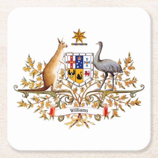 Australian Coat of Arms Your Text Square Paper Coaster (Front)