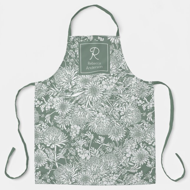 Australian Country Garden Sage And White  Apron (Front)