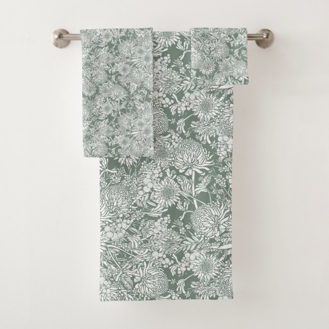 Australian Country Garden - Sage And White Bath Towel Set (Insitu)