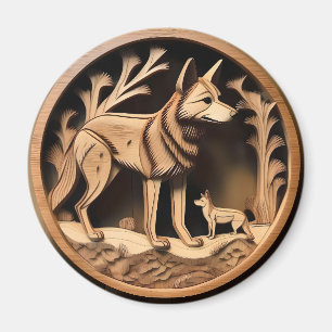 Australian Dingo Wood Carving, Magnet