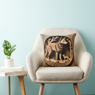Australian Dingo Wood Carving, Throw Pillow
