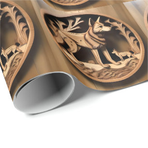Australian Dingo Wood Carving, Wrapping Paper