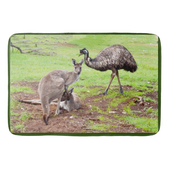 Australian Emu And Kangaroos, Bath Mat (Front)