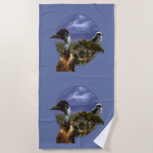 Australian Emu And Kookaburra,  Beach Towel