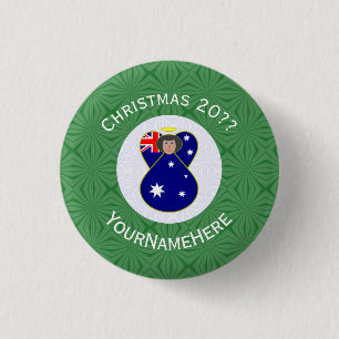 Australian Flag Angel Christmas Personalized  1 Inch Round Button