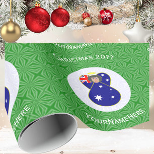 Australian Flag Christmas Angel Personalized Wrapping Paper
