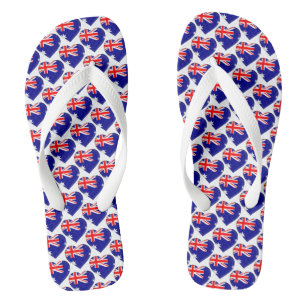 Australian Flag Colours Hearts Pattern Patriotic Flip Flops