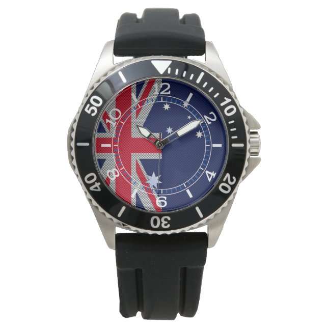 Australian Flag Design Carbon Chrome Style Dial Watch (Front)