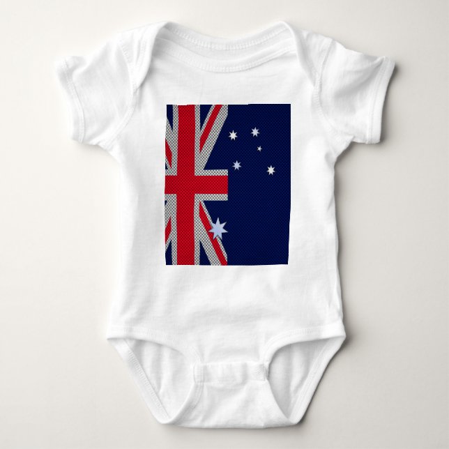Australian Flag Design Carbon Fiber Chrome Style Baby Bodysuit (Front)
