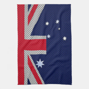 Australian Flag Design Carbon Fibre Chrome Style Kitchen Towel