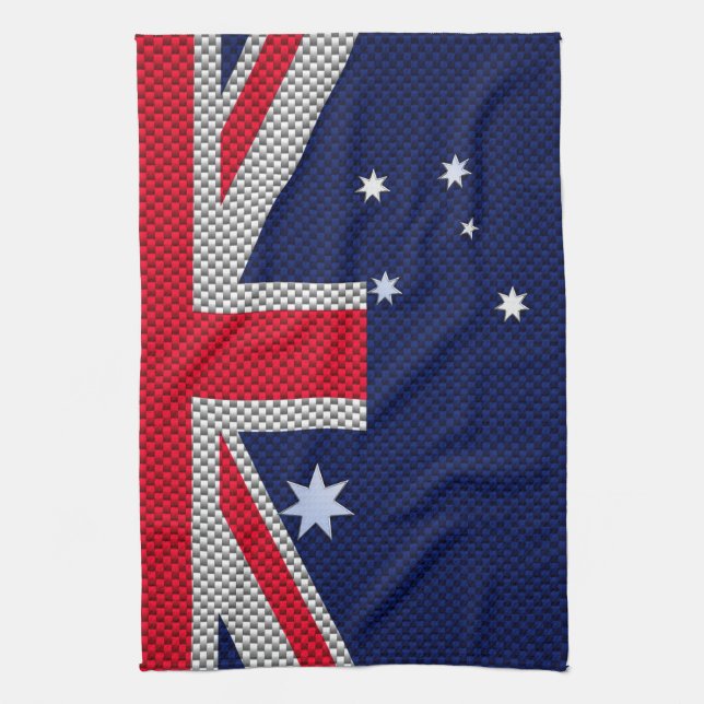 Australian Flag Design Carbon Fibre Chrome Style Kitchen Towel (Vertical)