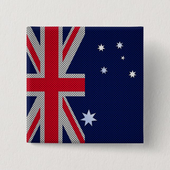 Australian Flag Design Carbon Fibre Style 2 Inch Square Button (Front)
