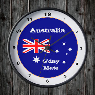 Australian Flag & G'day Mate, Australia /design Round Clock