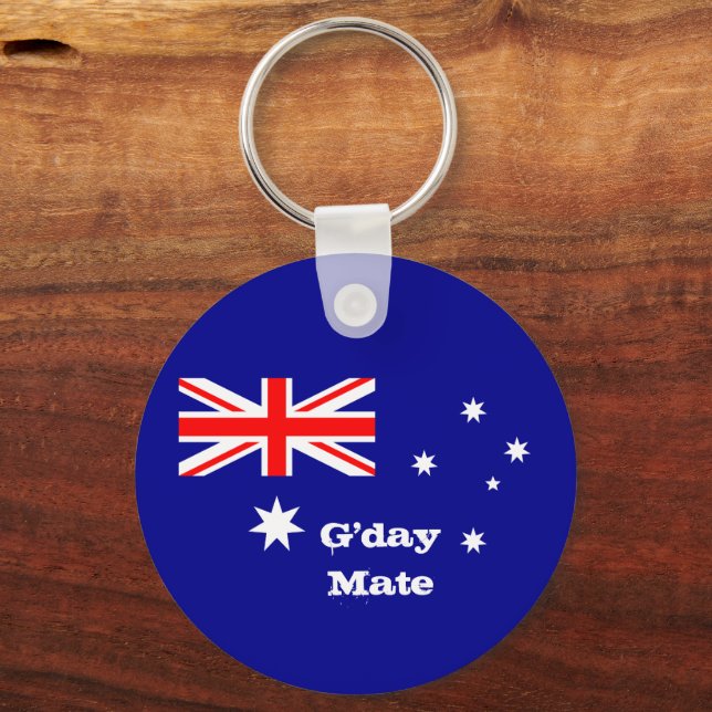 Australian Flag & G'day Mate greetings / Australia Keychain (Front)