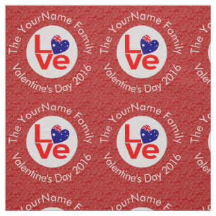 Australian Flag Heart LOVE Red Personalized Text  Fabric