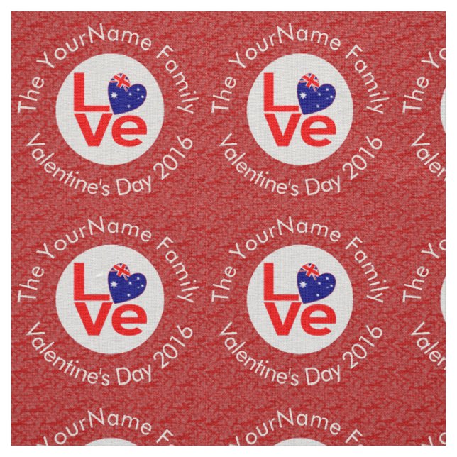 Australian Flag Heart LOVE Red Personalized Text  Fabric (Swatch)