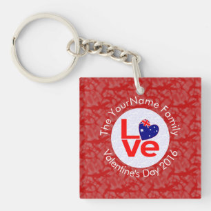 Australian Flag Heart LOVE Red Personalized Text  Keychain