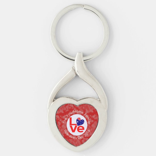 Australian Flag Heart LOVE Red Personalized Text  Keychain (Front)