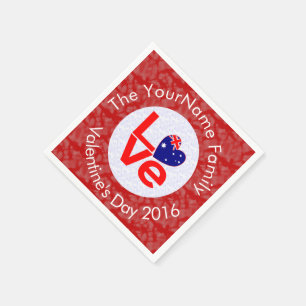 Australian Flag Heart LOVE Red Personalized Text  Napkin