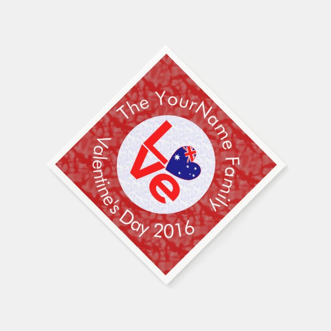 Australian Flag Heart LOVE Red Personalized Text  Napkin (Corner)