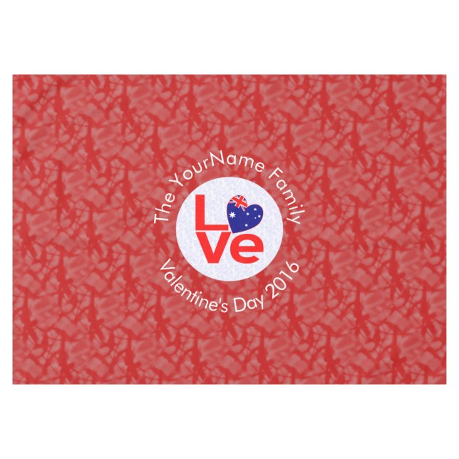 Australian Flag Heart LOVE Red Personalized Text  Tablecloth (Front (Horizontal))