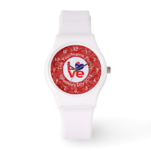 Australian Flag Heart LOVE Red Personalized Text Watch