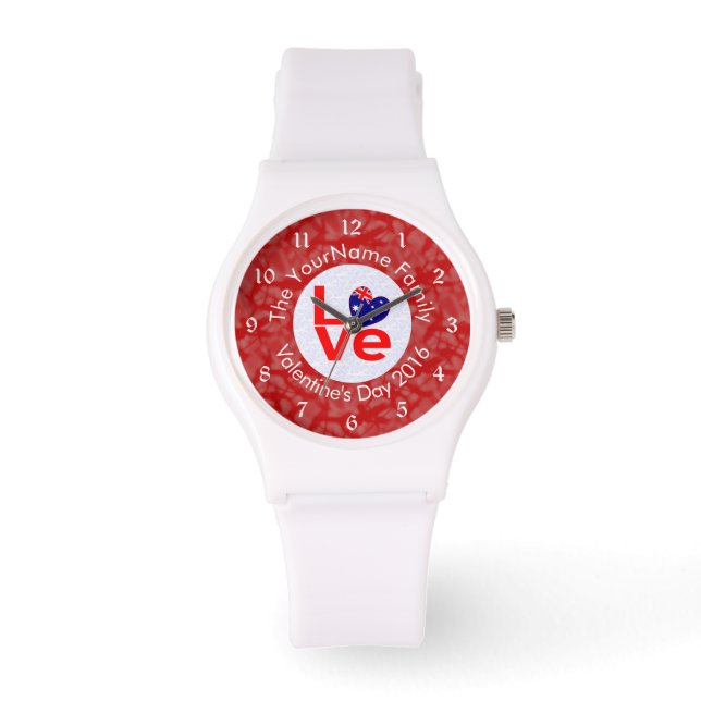 Australian Flag Heart LOVE Red Personalized Text  Watch (Front)