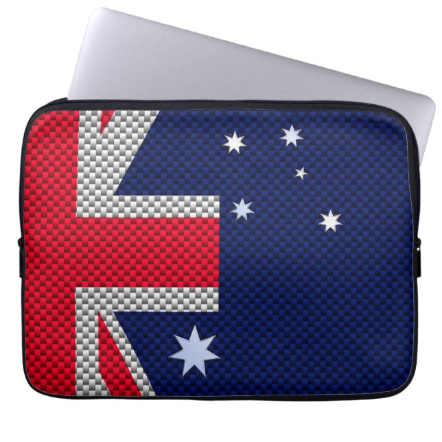 Australian Flag in Carbon Fibre Chrome Style Laptop Sleeve (Front)