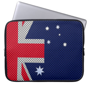 Australian Flag in Carbon Fibre Chrome Style Laptop Sleeve