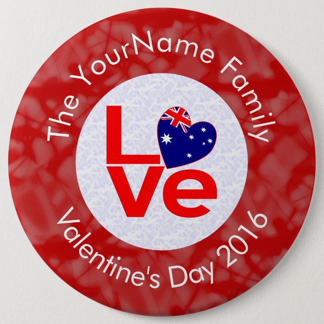 Australian Flag Red Letters LOVE Flag Personalized 6 Inch Round Button (Front)