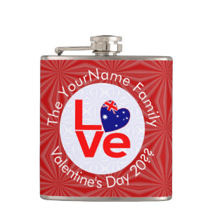 Australian Flag Red Letters LOVE Flag Personalized Hip Flask