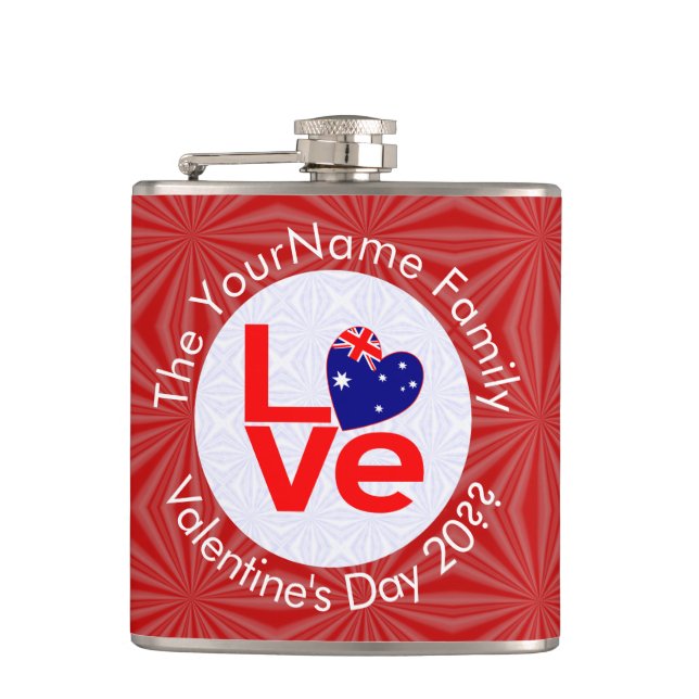 Australian Flag Red Letters LOVE Flag Personalized Hip Flask (Front)