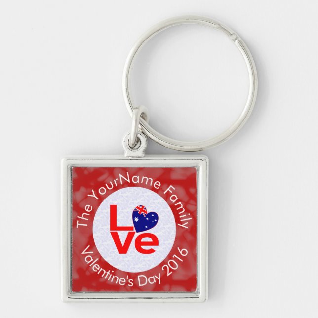 Australian Flag Red Letters LOVE Flag Personalized Keychain (Front)