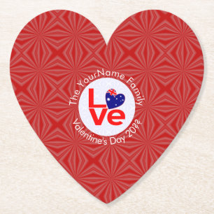Australian Flag Red Letters LOVE Flag Personalized Paper Coaster
