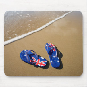 Australian Flag Thongs On Beach   South Wales Mouse Pad