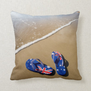 Australian Flag Thongs On Beach South Wales Throw Pillow