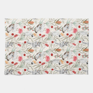 Australian Floral Pattern Koalas Possums Cockatoos Kitchen Towel