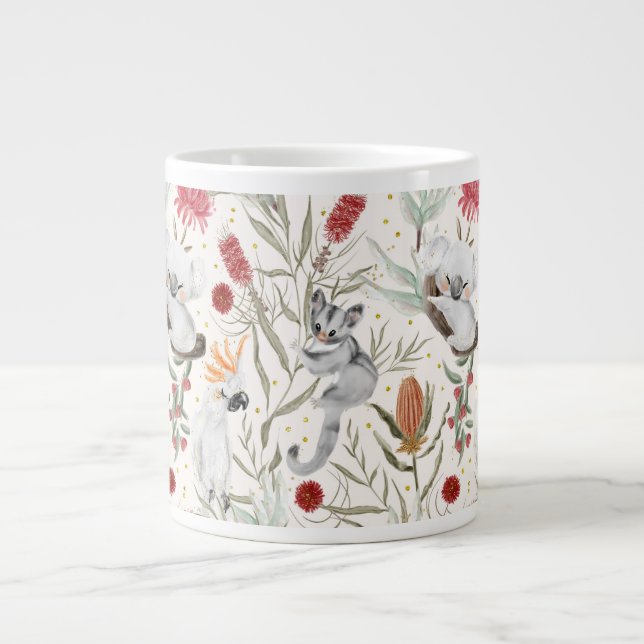 Australian Floral Pattern Koalas Possums Cockatoos Large Coffee Mug (Front)