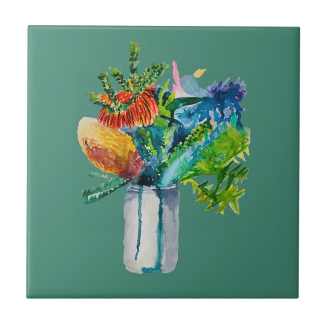Australian flowers watercolour tile (Front)