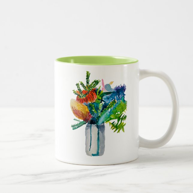 Australian flowers watercolour Two-Tone coffee mug (Right)