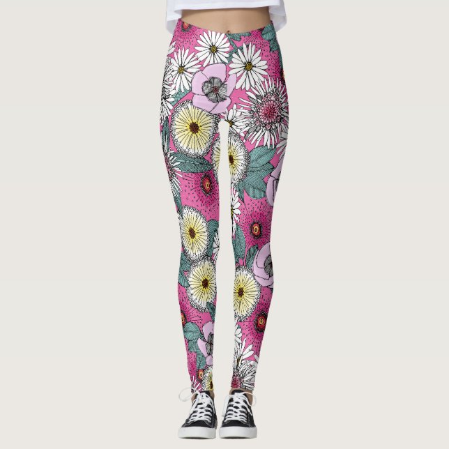 Australian garden pink floral leggings (Front)