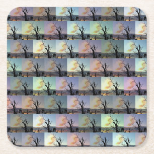Australian Gum Tree Abstract Art, Square Paper Coaster