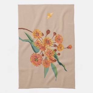 Australian gum tree blossoms and bee kitchen towel