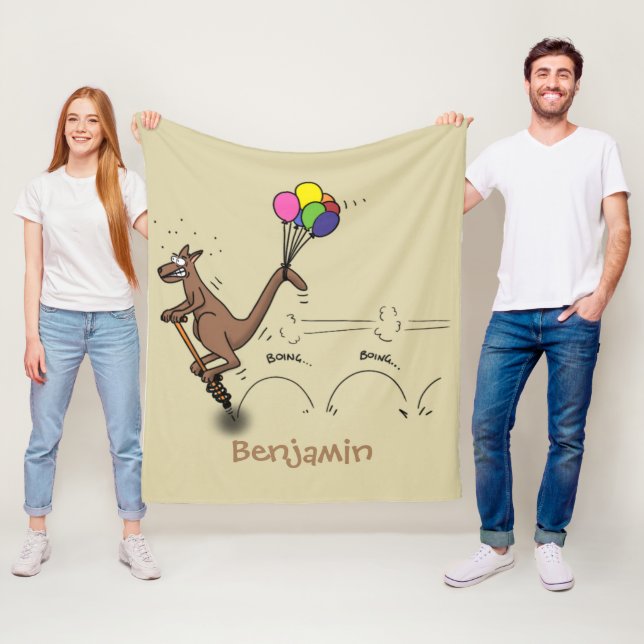 Australian humour kangaroo cartoon illustration fleece blanket (In Situ)