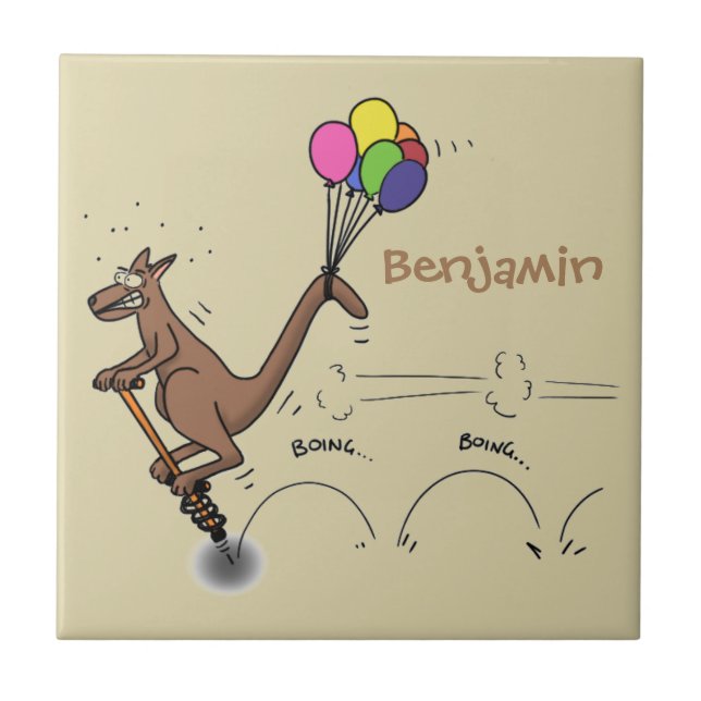 Australian humour kangaroo cartoon illustration tile (Front)
