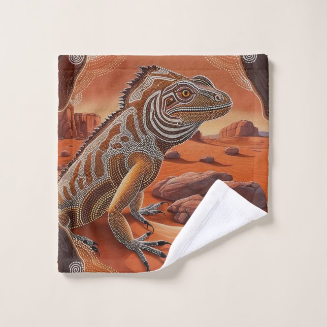 Australian Iguana Lizard Wildlife Scene Bath Towel Set (Wash Cloth)